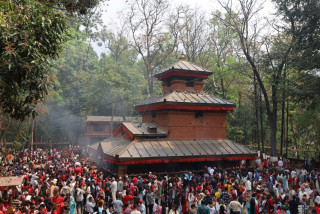 चैत्राष्टमीको अवसरमा कालिका मन्दिरमा भक्तजनको घुइचो